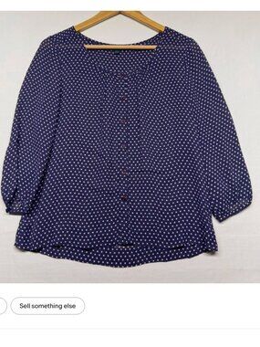 Boden Navy Blue Pink Polka Dots Viscose 3/4 Sleeve Blouse Size 18 runs small